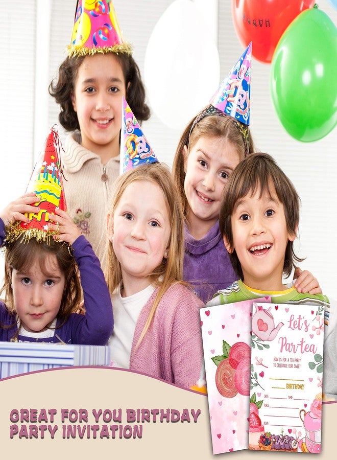 دعوات حفلة شاي عيد ميلاد للبنات، ٢٠ دعوة قابلة للتعبئة مع أظرف - ٤×٦ بوصة، وردي، عصري، بطابع الحب - Image 4