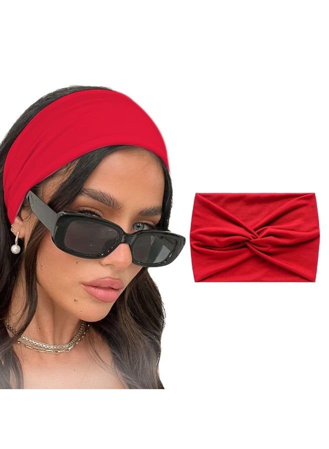 Women’s Wide Twist Knot Headband – Chili Red, Soft Stretchy Hair Band for Fashion & Sports - Image 1