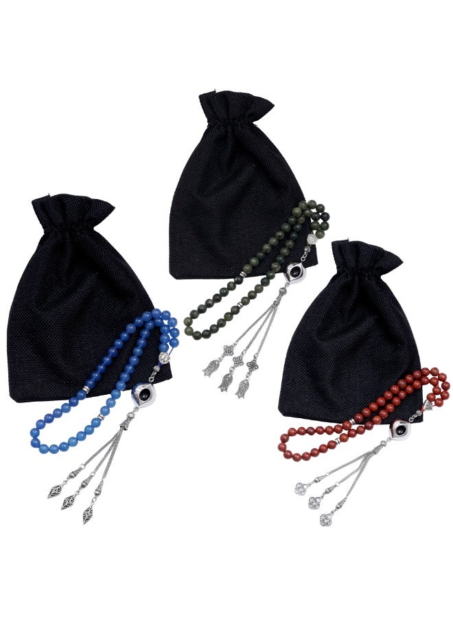 سبحتي  3 سبحة مع حجر جاسبر الأخضر و العقيق الأزرق و جاسبر / 8 ملي - 45 خرز / الأجزاء المعدنية - Image 2