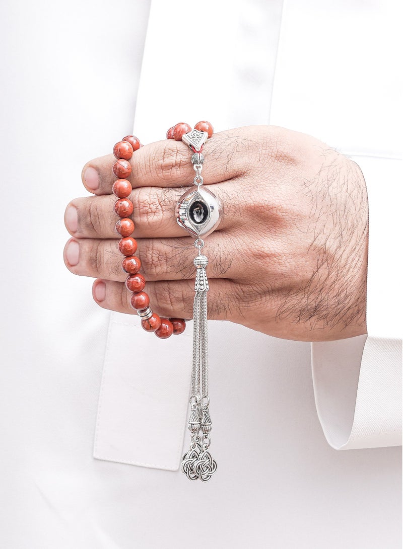 سبحتي  3 سبحة مع حجر جاسبر الأخضر و العقيق الأزرق و جاسبر / 8 ملي - 45 خرز / الأجزاء المعدنية - Image 5