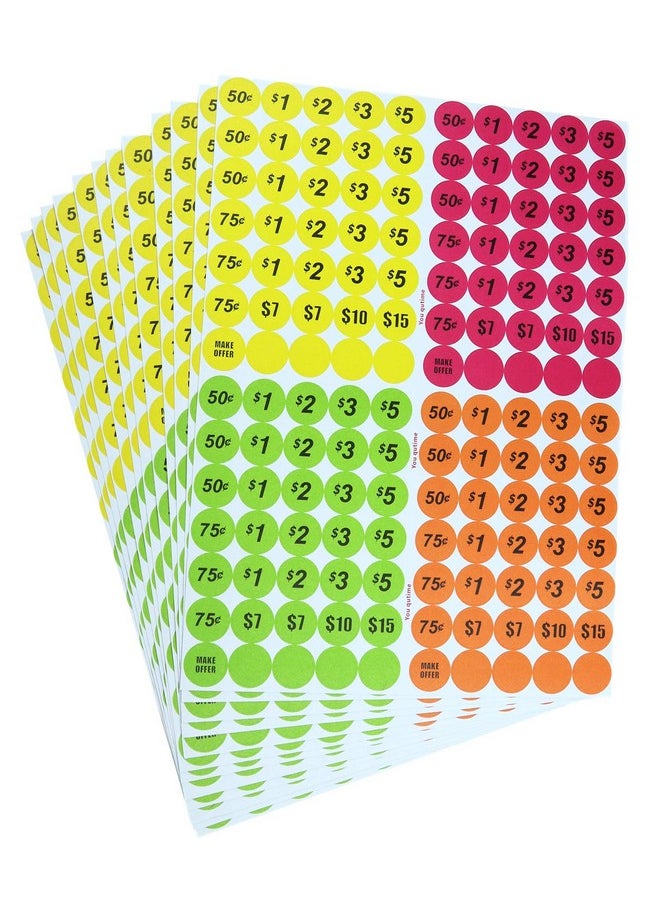 YouquTime Garage Sale Price Stickers Pack Of 4060 3/4" Round Bright Colors Label Stickers (With Price)  - Image 1