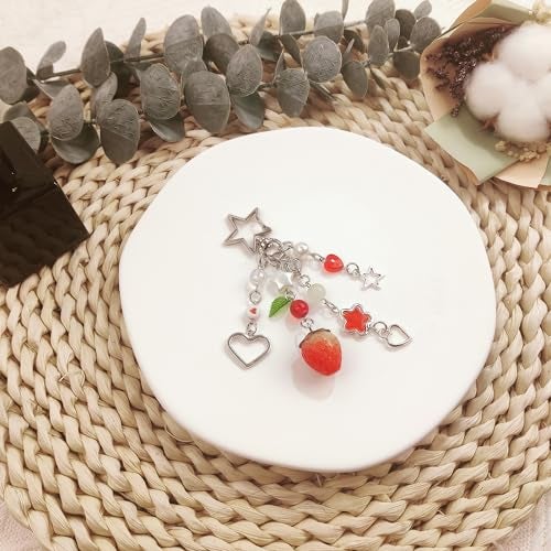 cioatu Cute Keychain Aesthetic Y2K Keychain Accessories Cute Heart Butterfly Strawberry Bear Key Chain for Keys Bags Women Gifts (1PCS Strawberry) - Image 5