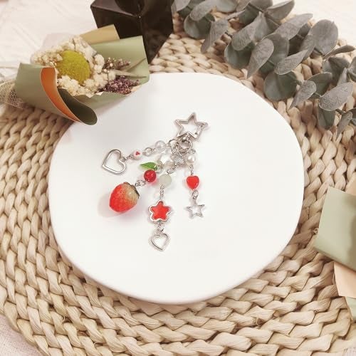 cioatu Cute Keychain Aesthetic Y2K Keychain Accessories Cute Heart Butterfly Strawberry Bear Key Chain for Keys Bags Women Gifts (1PCS Strawberry) - Image 4