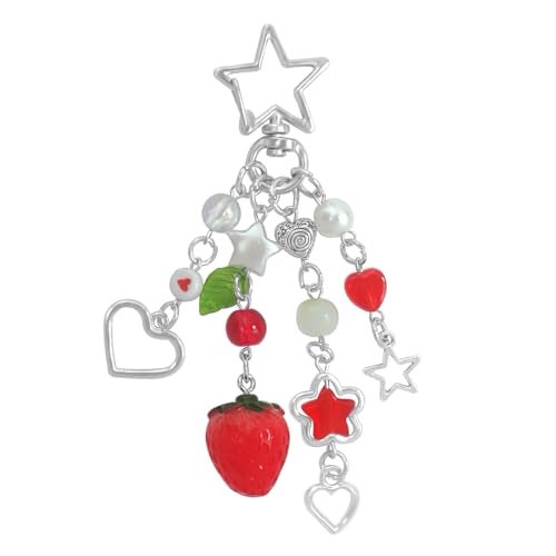 cioatu Cute Keychain Aesthetic Y2K Keychain Accessories Cute Heart Butterfly Strawberry Bear Key Chain for Keys Bags Women Gifts (1PCS Strawberry) - Image 1
