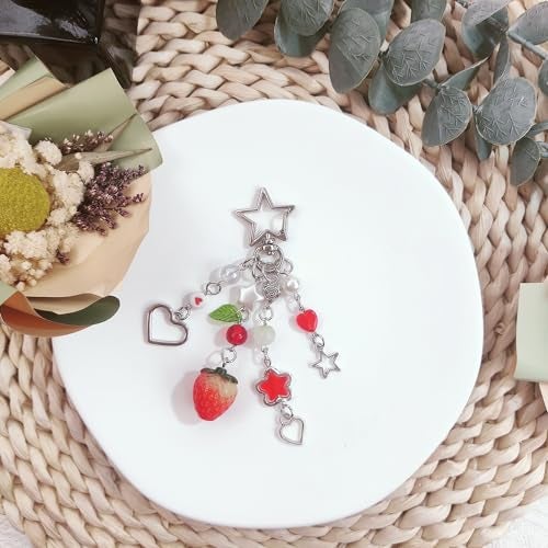 cioatu Cute Keychain Aesthetic Y2K Keychain Accessories Cute Heart Butterfly Strawberry Bear Key Chain for Keys Bags Women Gifts (1PCS Strawberry) - Image 3