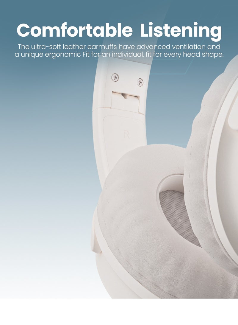 Moxedo Harmoniq Wireless Headphone Dual Powered Bluetooth Version 5.3 Foldable Fast Charging HiFi Stereo Sound, Noise Reduction Microphone, 40 Hours Long Playtime with AI Touch Control (Off-White) - Image 4
