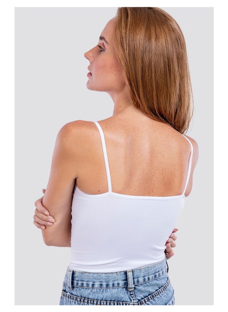 Mesery - Mesery Bundle Of Three Cotton Stretch Plain Spaghetti Tops - White - Image 1