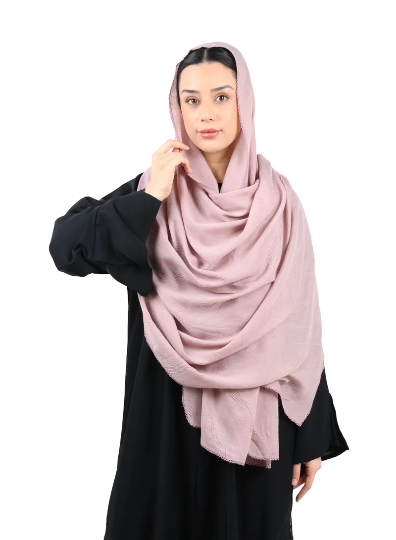 Wave Pattern Cotton Crush Scarf with Lace Trim (Mauve Grey)