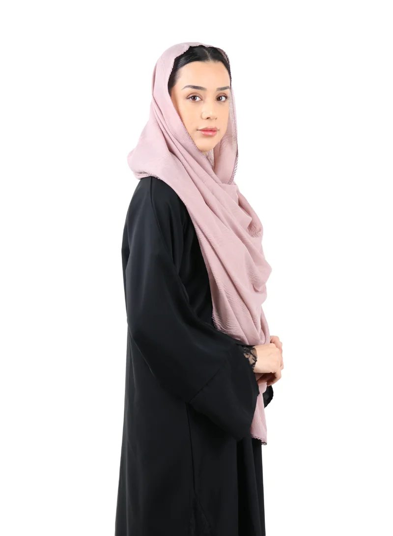 Jameela  Wave Pattern Cotton Crush Scarf with Lace Trim (Mauve Grey) for Women | Best Price UAE