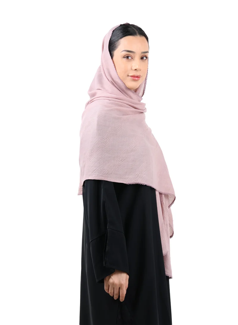 Jameela  Wave Pattern Cotton Crush Scarf with Lace Trim (Mauve Grey) for Women | Best Price UAE