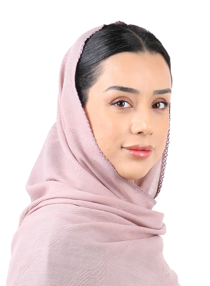 Jameela  Wave Pattern Cotton Crush Scarf with Lace Trim (Mauve Grey) for Women | Best Price UAE