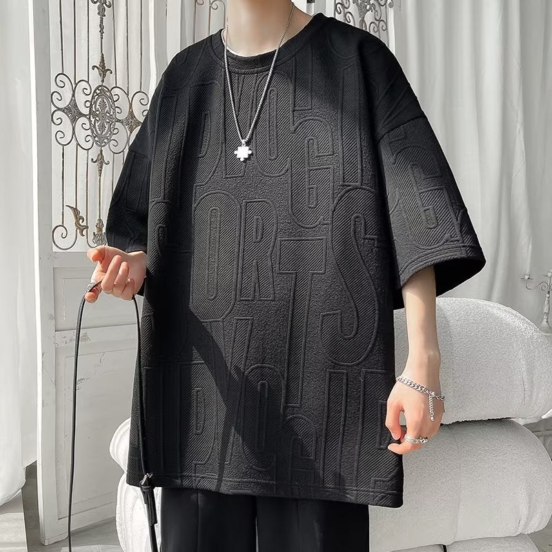 Standard Ins Summer Fashion Trendy Brand Crewneck New T-Shirt City Style Artistic Trendy Men'S Five-Point Sleeve Youth Fashion