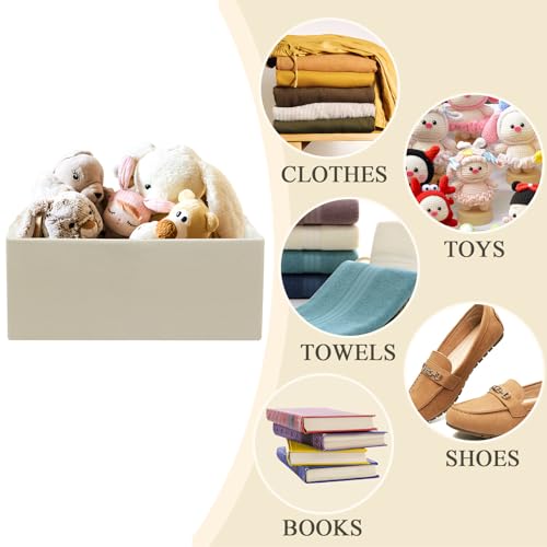 Jukercici Foldable Fabric Storage Cubes, 2 Packs Cloth Storage Baskets with Wooden Handles, Collapsible Shelf Closet Organizer Bins, Rectangular Storage Boxes for Decor (Beige) - Image 4