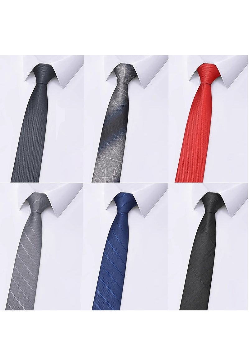 6pcs Business Men Essential Meeting Necktie Sets High-grade 1200Needles Soft Touch Handmade Gentlemen Classic Stripe Daily Neck Tie For Party Birthday Weeding 3.15Inch