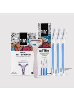 Furr FURR Face & Body Razor Combo | Disposable Body Razor with Japanese Blades for all skin Types & Reusable Furr Face Razor with German Blades for Women -  Pack of 2 Razors  - Image 1