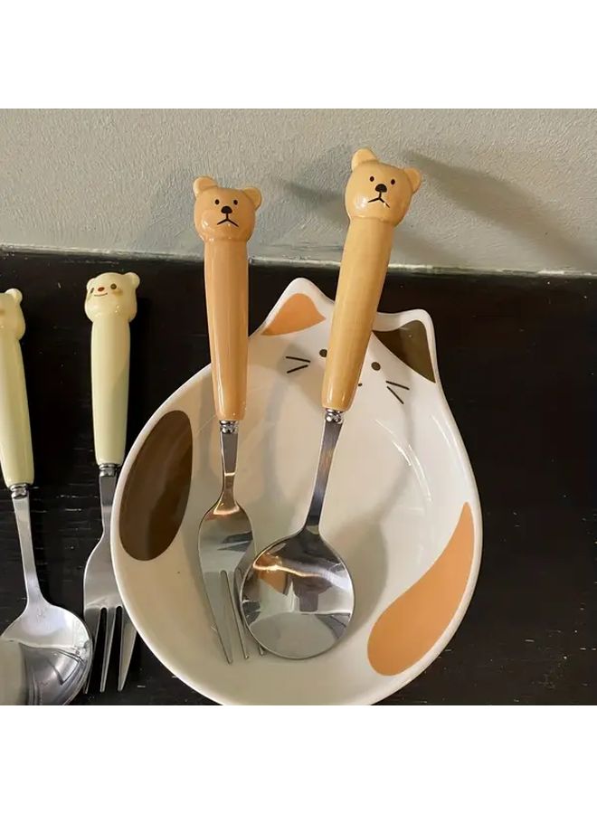 Ceramic Bear Cutlery Set 2pcs Milky White Spoon And Fork - Image 5