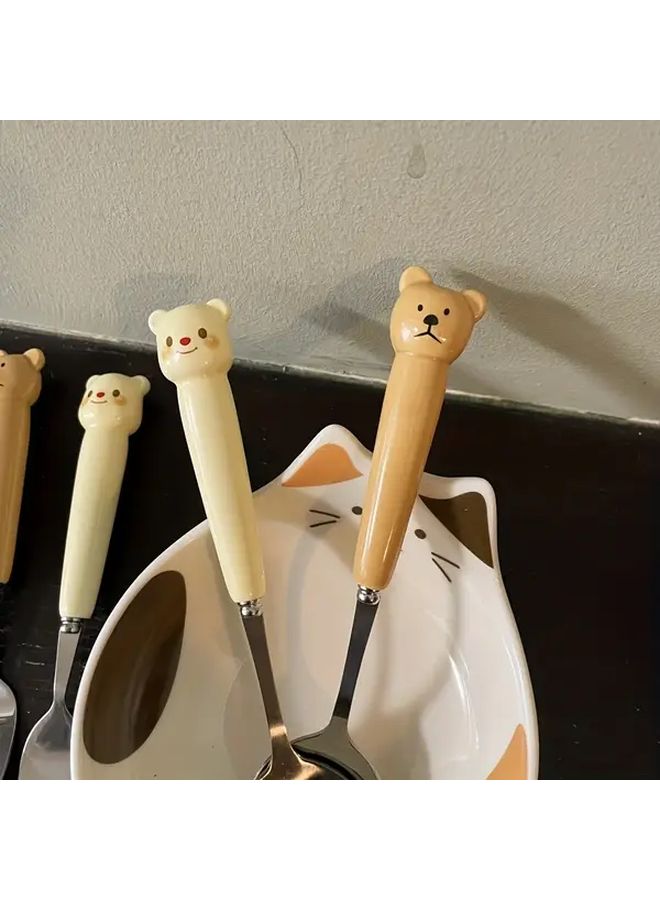 Ceramic Bear Cutlery Set 2pcs Milky White Spoon And Fork - Image 4