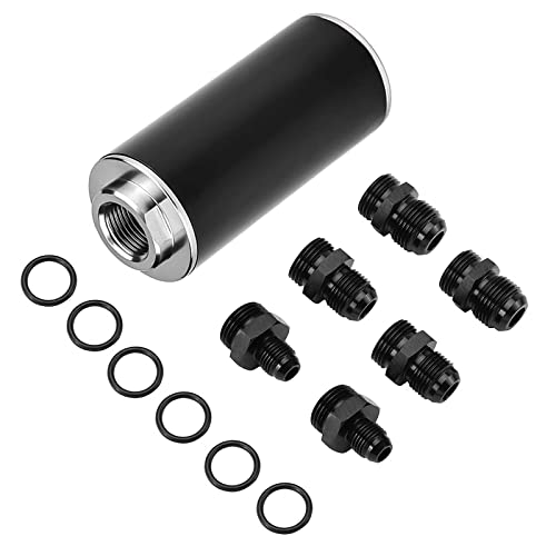 Plobeda 50mm 100 Micron Inline Fuel Filter 6AN 8AN 10AN Aluminum FuelGasPetrol Filter Adapter Fittings Universal CleanableSilver - Image 1
