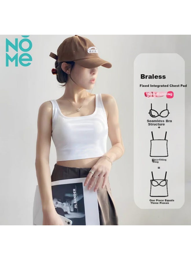 Nome V-neck Short Tank Top With Chest Pad For Women, Sleeveless Crop Top For Layering, White, Size S - Image 1