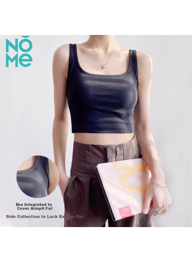 Nome V-neck Short Tank Top With Chest Pad For Women, Sleeveless Crop Top For Layering, White, Size S - Image 3