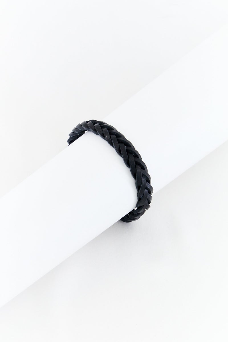 Steeltime Men Braided Leather Bracelet, Black  - Image 1