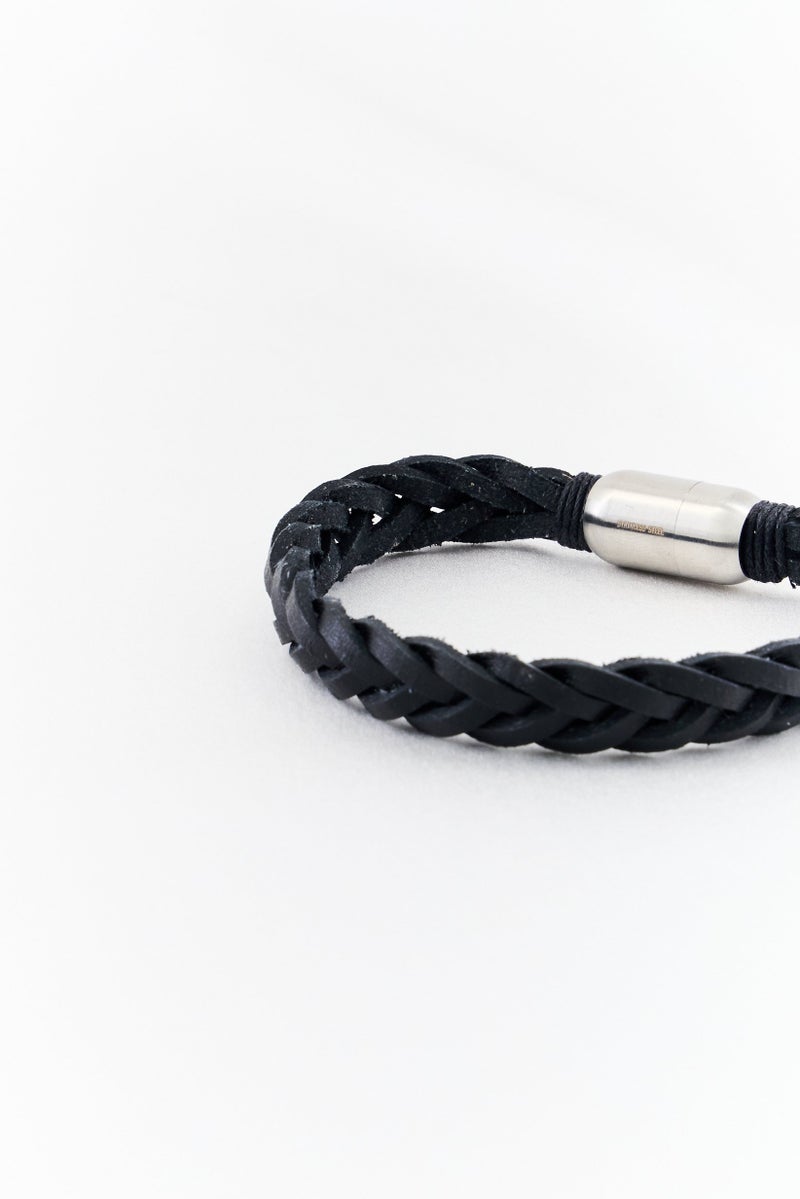Steeltime Men Braided Leather Bracelet, Black  - Image 4
