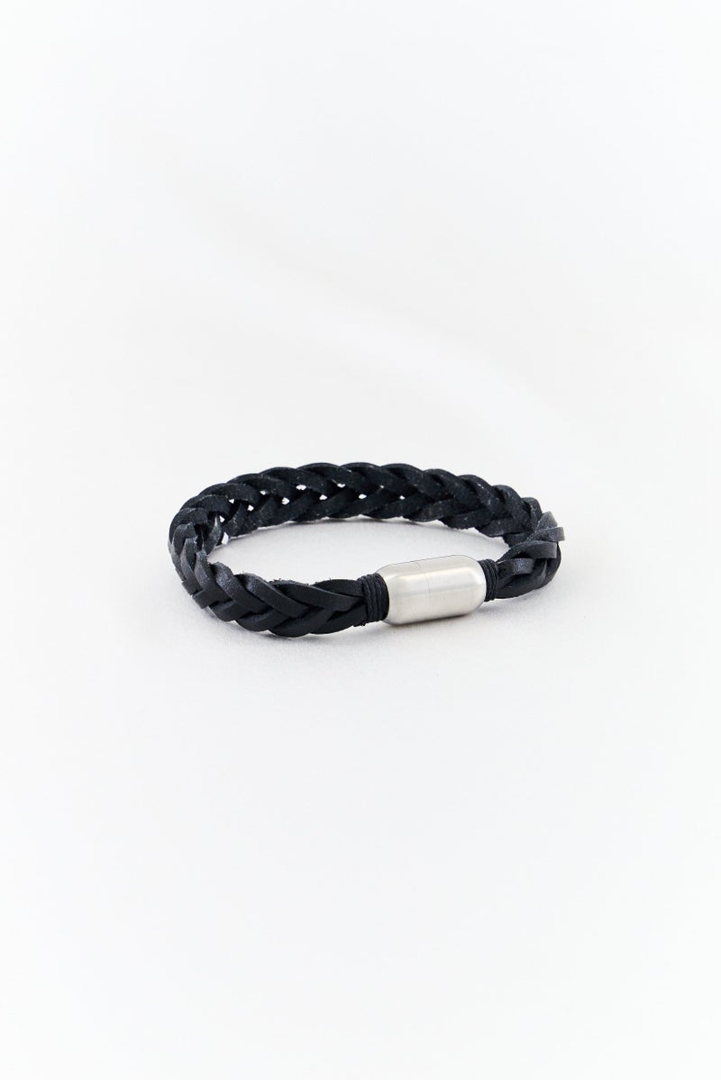 Steeltime Men Braided Leather Bracelet, Black  - Image 3