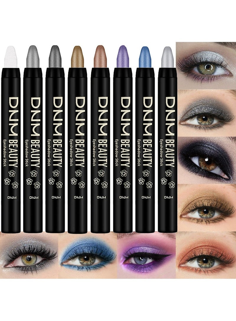 DNM 8Pcs Eye Shadow Sticks Set for Eyes Waterproof Matte, Champagne Pearl Taupe Bronze Cocoa Stone Putty Smoky Amethyst Shimmer Matte Eye shadow Stick Pencil Pen Bulk Palette Makeup 01 - Image 1
