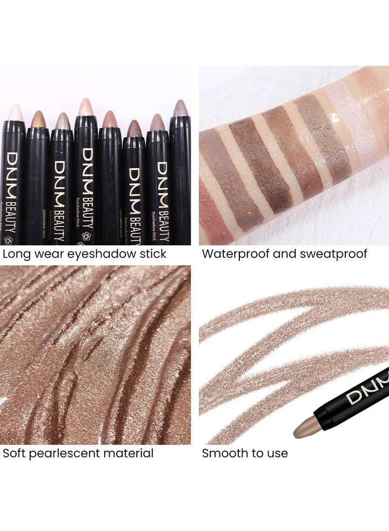 DNM 8Pcs Eye Shadow Sticks Set for Eyes Waterproof Matte, Champagne Pearl Taupe Bronze Cocoa Stone Putty Smoky Amethyst Shimmer Matte Eye shadow Stick Pencil Pen Bulk Palette Makeup 01 - Image 4