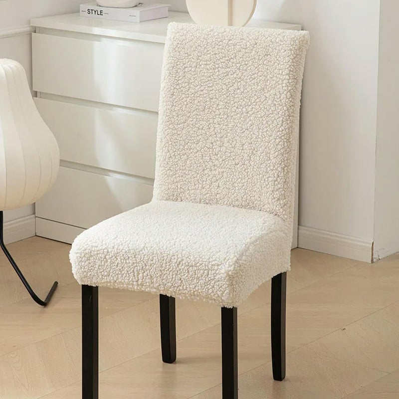 Universal Chair Covers: 4 White Thick Polyester-cotton Polar Fleece - Non-slip Stay-in-place Design Machine Washable Durable Covers for Home Dining Room Kitchen Office Winter Use - Image 1