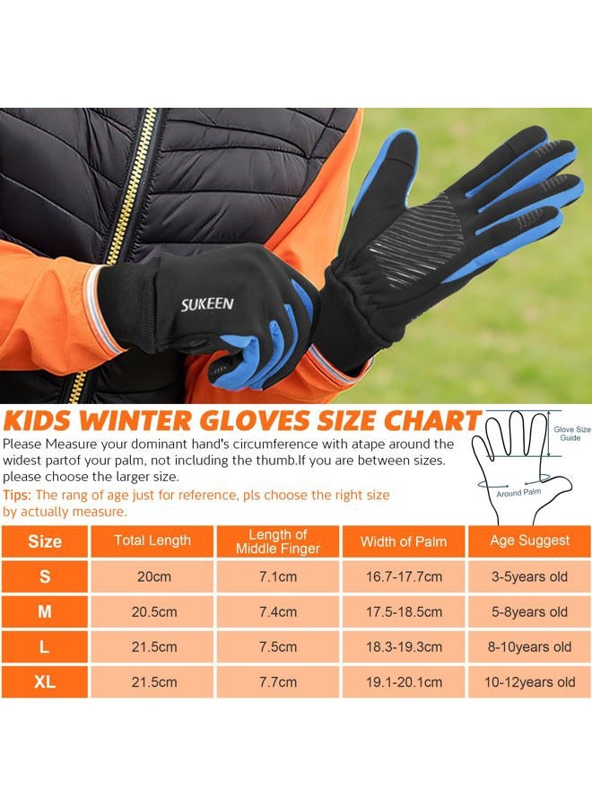 Sukeen Children's Softshell Winter Gloves Waterproof Warm Sports Gloves Children's Riding Gloves with Non-Slip Windproof Cycling Gloves Fleece Cycling Gloves Outdoor Sports for Boys Girls - Image 4