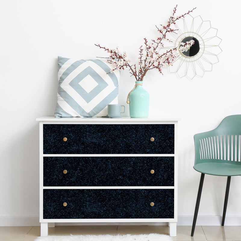 CHIHUT Black Blue Glitter Wallpaper Peel and Stick 15.7''x100'' Sparkle Glitter Contact Paper for Walls Self Adhesive Black Shiny Wallpaper Removable Fabric Wallpaper Decorative for Cabinets Crafts - Image 5