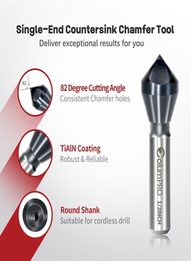 ColumPRO TiAlN Cobalt Single-End Countersink Chamfer Tool - Heavy-Duty M35 82-Degree Countersink Bit for Metal, Stainless Steel, Copper, Wood, Fiberboard, 1/2" - Image 4
