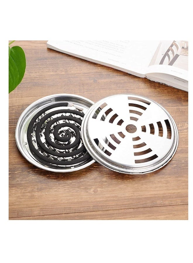 Mosquito Coil Holder with Cover Coil Incense Burner with Cover Metal Mosquito Sandalwood Tin for Home and Outdoor(4 PCS)