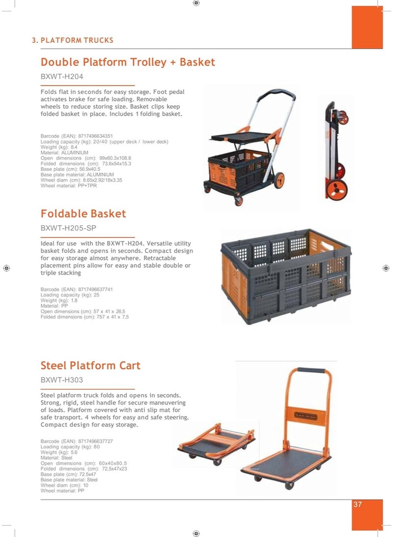 BLACK+DECKER Steel Platform Truck Trolley Transport Cart With Handle Orange & Black Hand Truck Max 80Kg Loading Capacity - Image 4