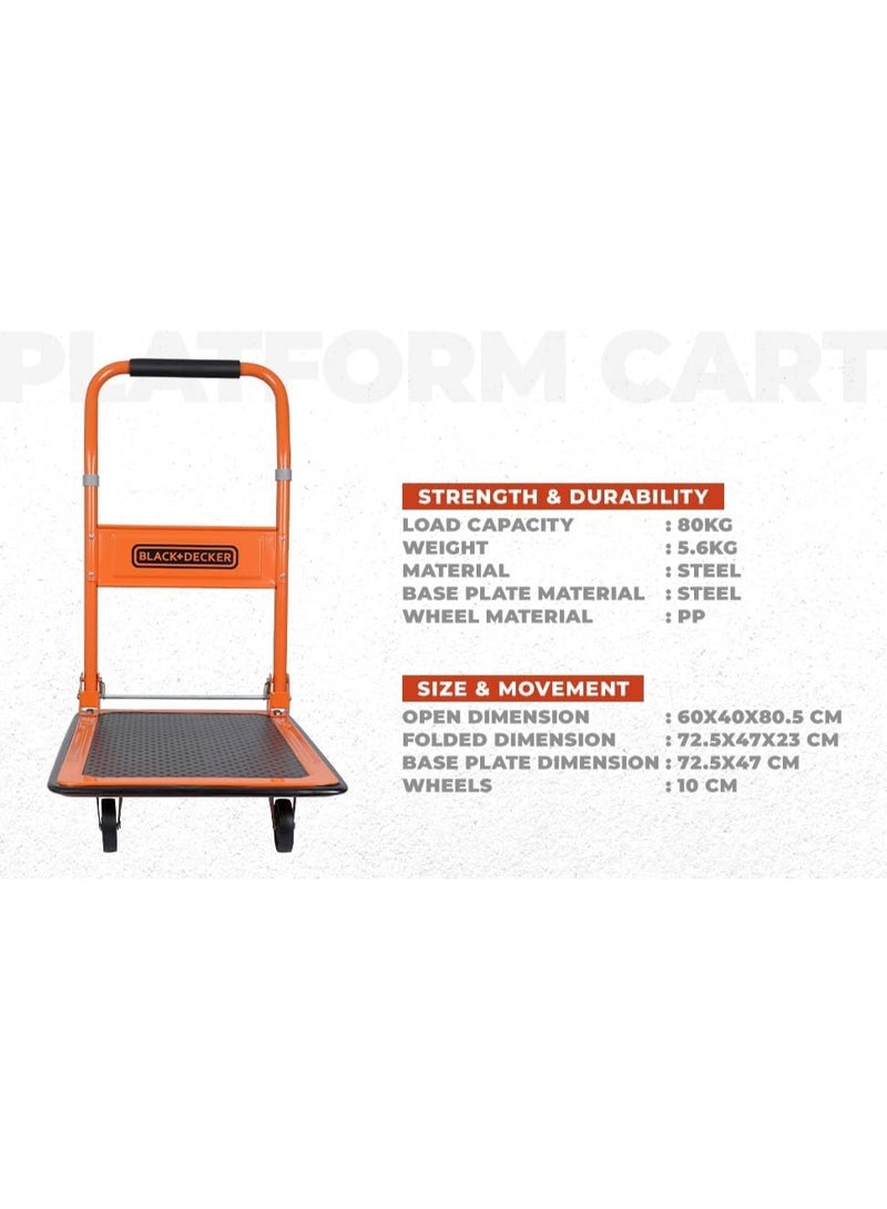 BLACK+DECKER Steel Platform Truck Trolley Transport Cart With Handle Orange & Black Hand Truck Max 80Kg Loading Capacity - Image 2