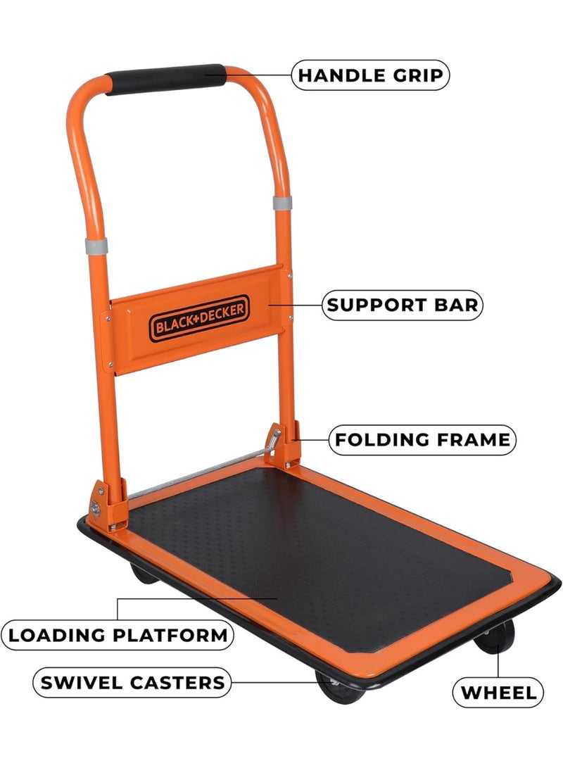 BLACK+DECKER Steel Platform Truck Trolley Transport Cart With Handle Orange & Black Hand Truck Max 80Kg Loading Capacity - Image 3