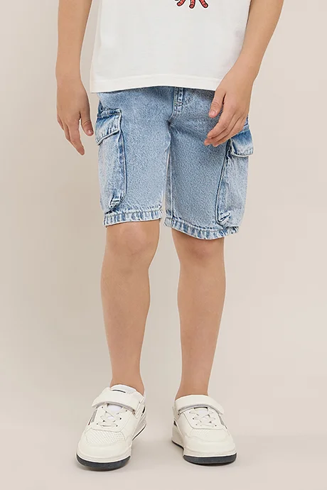 أر أند بي Washed Cargo Denim Shorts with Button Closure