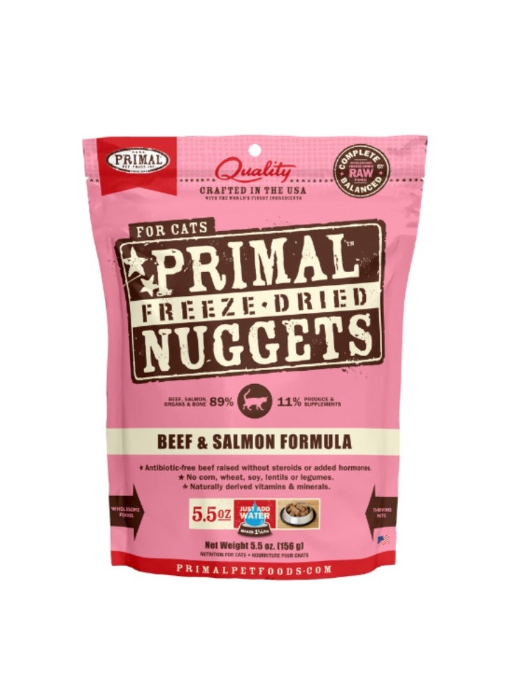 Primal Pet Foods Freeze Dried Cat Nuggets Beef With Salmon Complete And Balanced Meal 156g - Image 1
