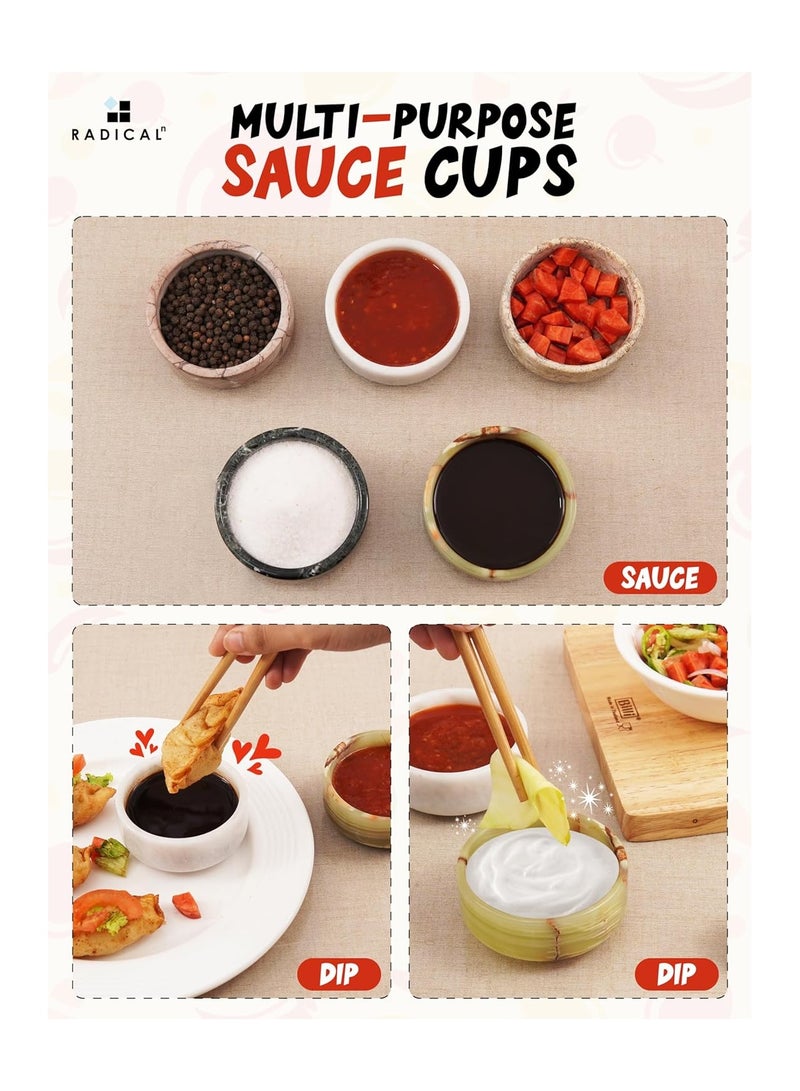 RADICALn Marble Sauce Cups 3.5'' Inches Green and White Handmade Dipping Sauce Cups Ideal Ramekins Soy Sauce Dish Dipping Bowls & Sauce Bowls for Dinnerware & Accesories  - Image 5