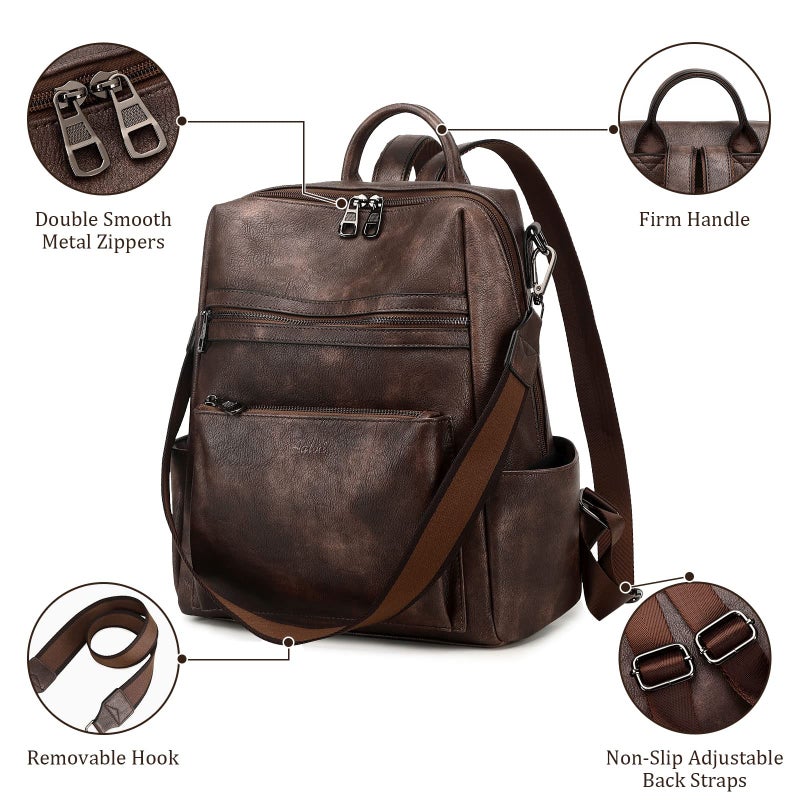 AGLOD Leather Backpack Purse for Women Designer Ladies Shoulder Bag Fashion Faux Work Travel Handbags - Image 2