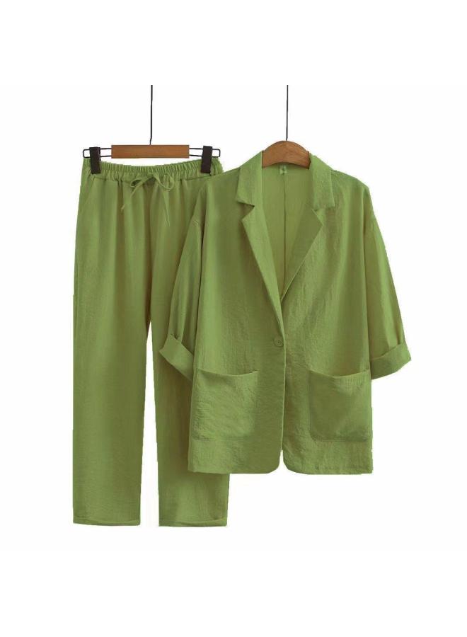 New Thin Two-piece Suit Jacket Pants Autumn Loose Fashion Casual Cotton And Linen Suit Top Women's Suit