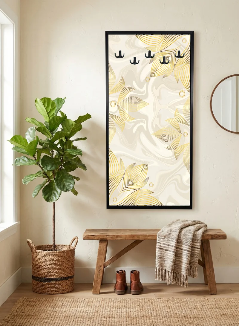 LOWHA Coat Rack Embedded in Floral Abstract Design Canvas Wall Art Stretched Over Wooden Frame with Black Floating Frame