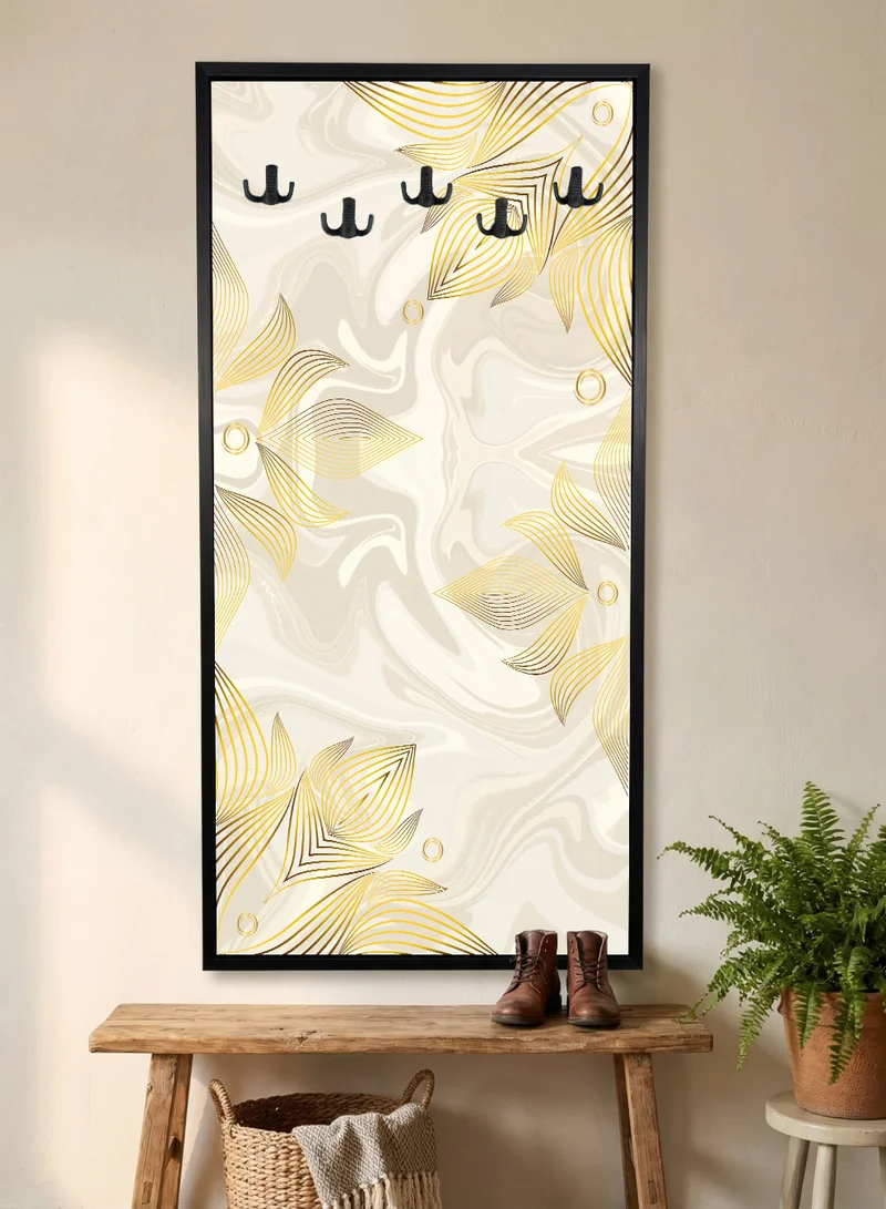 LOWHA Coat Rack Embedded in Floral Abstract Design Canvas Wall Art Stretched Over Wooden Frame with Black Floating Frame