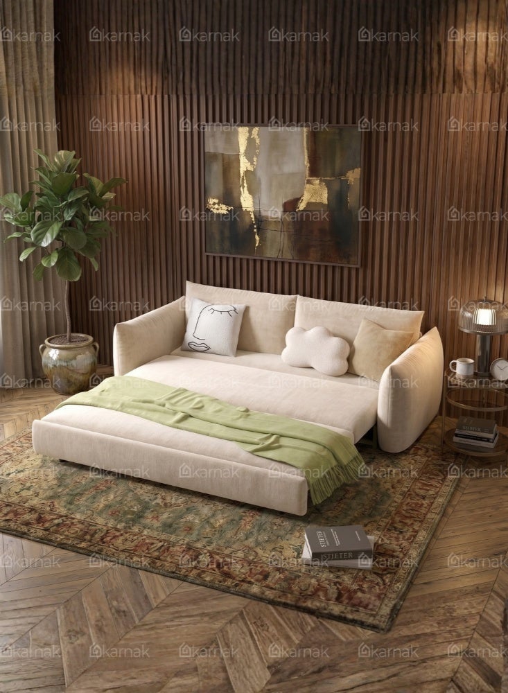 KARNAK Zerimo L Shape Sofa Bed with Storage Beige - Image 3