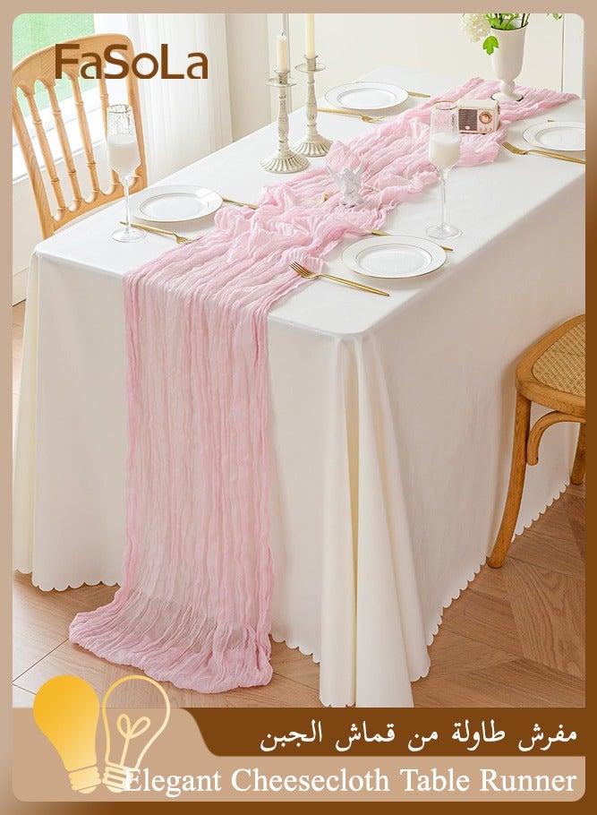 Fasola Cheesecloth Table Runner Light Pink 300x90 cm Boho Rustic Farmhouse Decor Gauze Fabric Versatile for Weddings Home Daily Use - Image 1