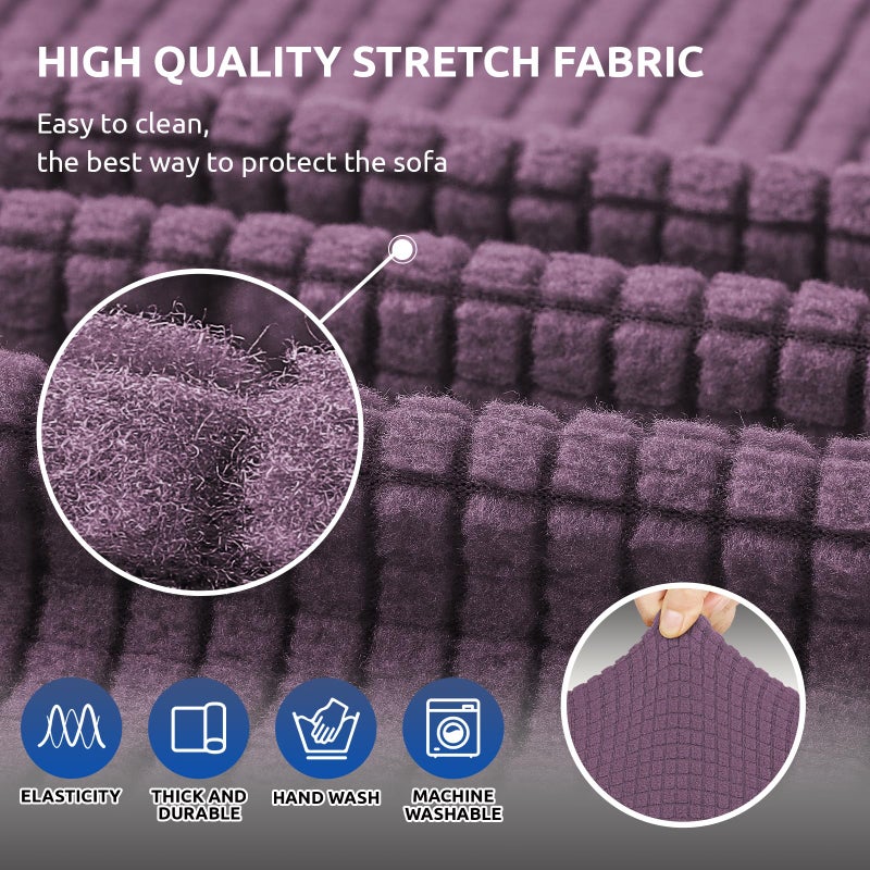 KEKUOU Stretch Sofa Cover Slipcover ï¼ŒCouch Covers for 3 Cushion Couch Sofa pet Friendly (78"-94") Furniture Protector Sofa with Elastic Bottom for Kids,Dog, Jacquard Small Checked(Large,Dark Purple) - Image 5