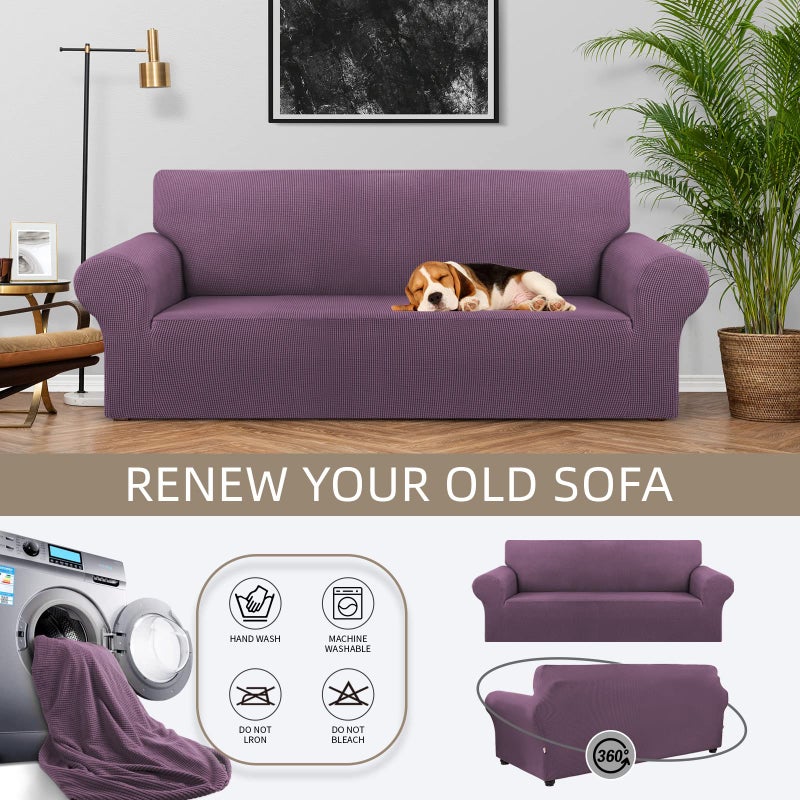 KEKUOU Stretch Sofa Cover Slipcover ï¼ŒCouch Covers for 3 Cushion Couch Sofa pet Friendly (78"-94") Furniture Protector Sofa with Elastic Bottom for Kids,Dog, Jacquard Small Checked(Large,Dark Purple) - Image 3