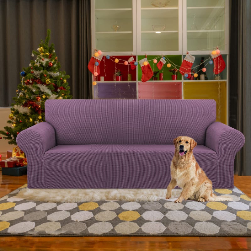 KEKUOU Stretch Sofa Cover Slipcover ï¼ŒCouch Covers for 3 Cushion Couch Sofa pet Friendly (78"-94") Furniture Protector Sofa with Elastic Bottom for Kids,Dog, Jacquard Small Checked(Large,Dark Purple) - Image 2