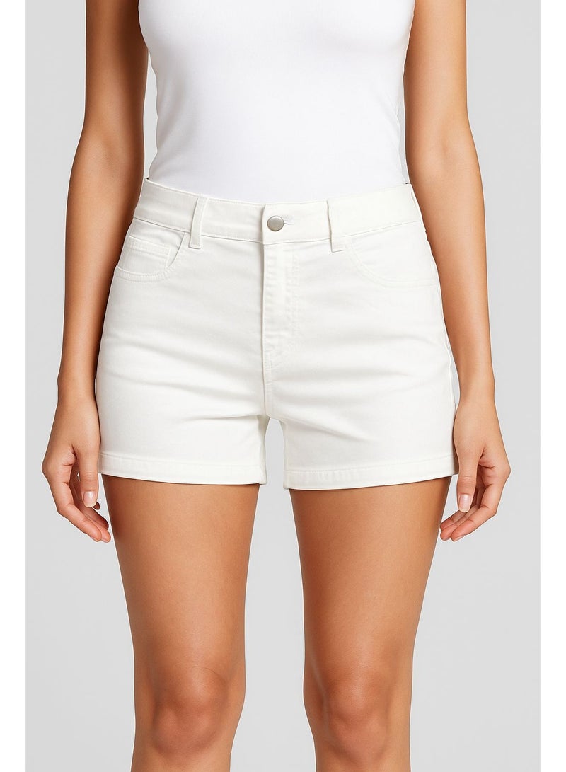 Ovs Women's White High-Waist Cotton Shorts | Premium Stretch Shorts for Summer - Image 1